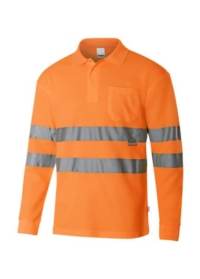 Polo alta visibilidad manga larga con Algodón Velilla 305514, Naranja flúor