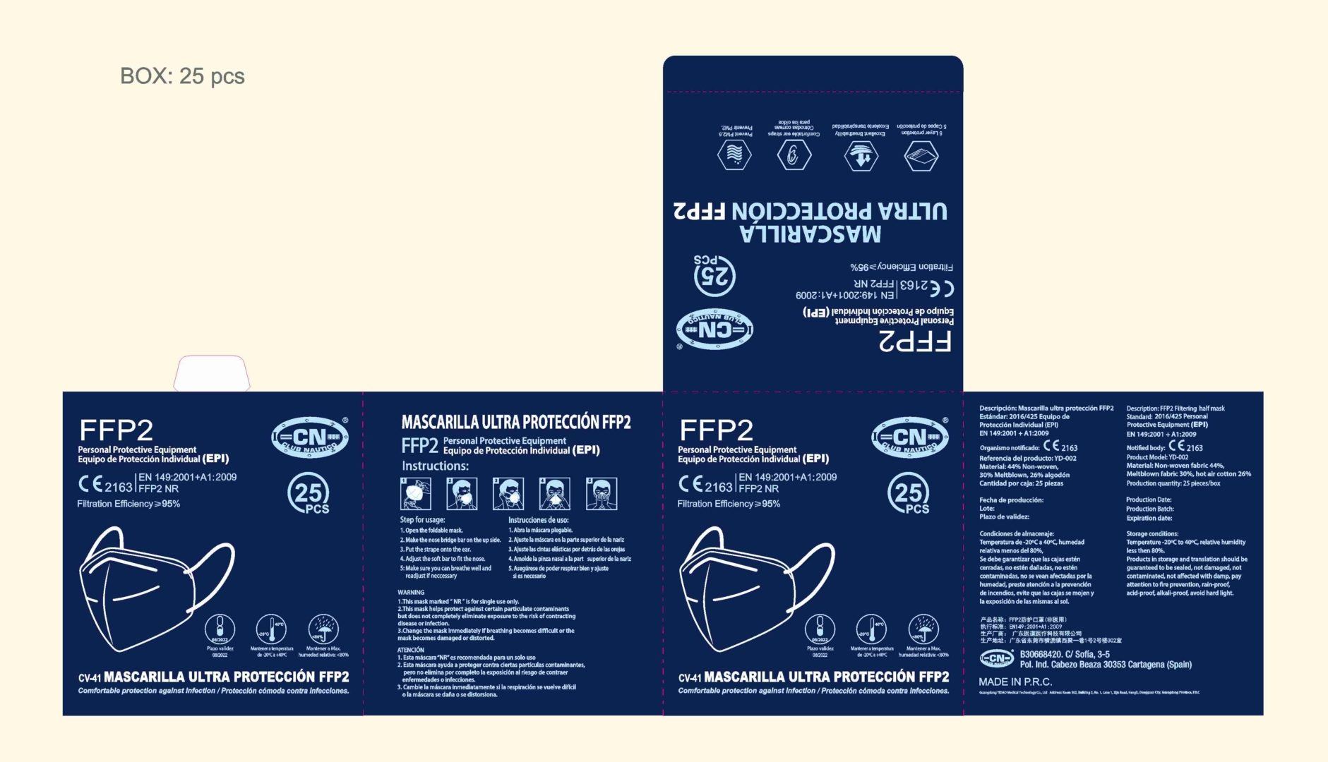 Mascarilla de Protección FFP2 CV-41 (25 Unid.) Caja