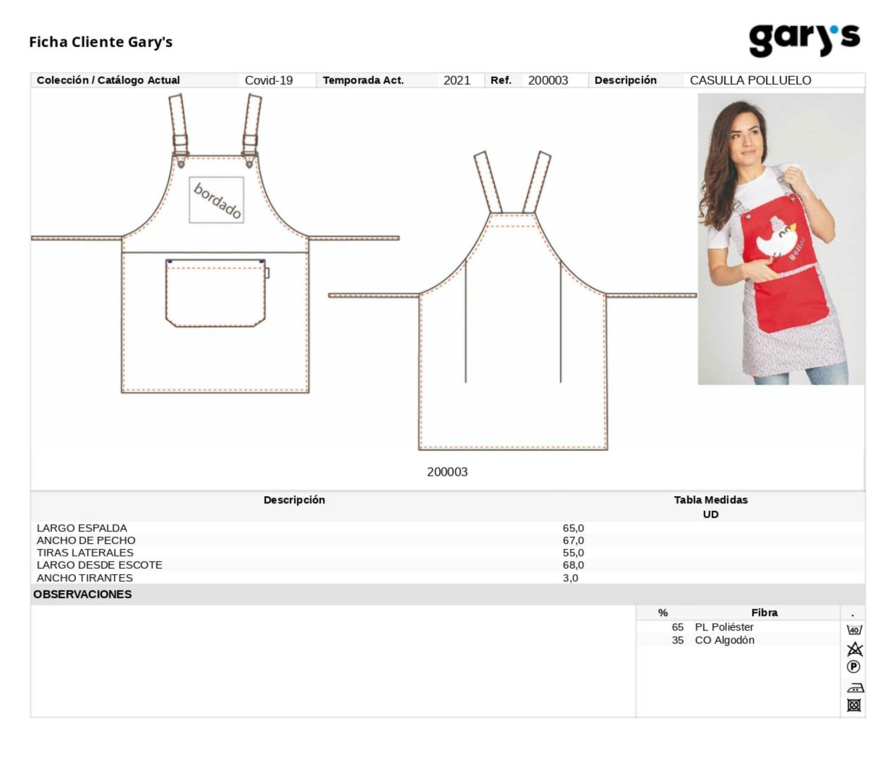 Guía de talla 200003 Garys