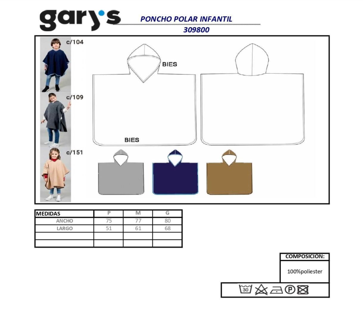 Guía de talla 309800 Garys