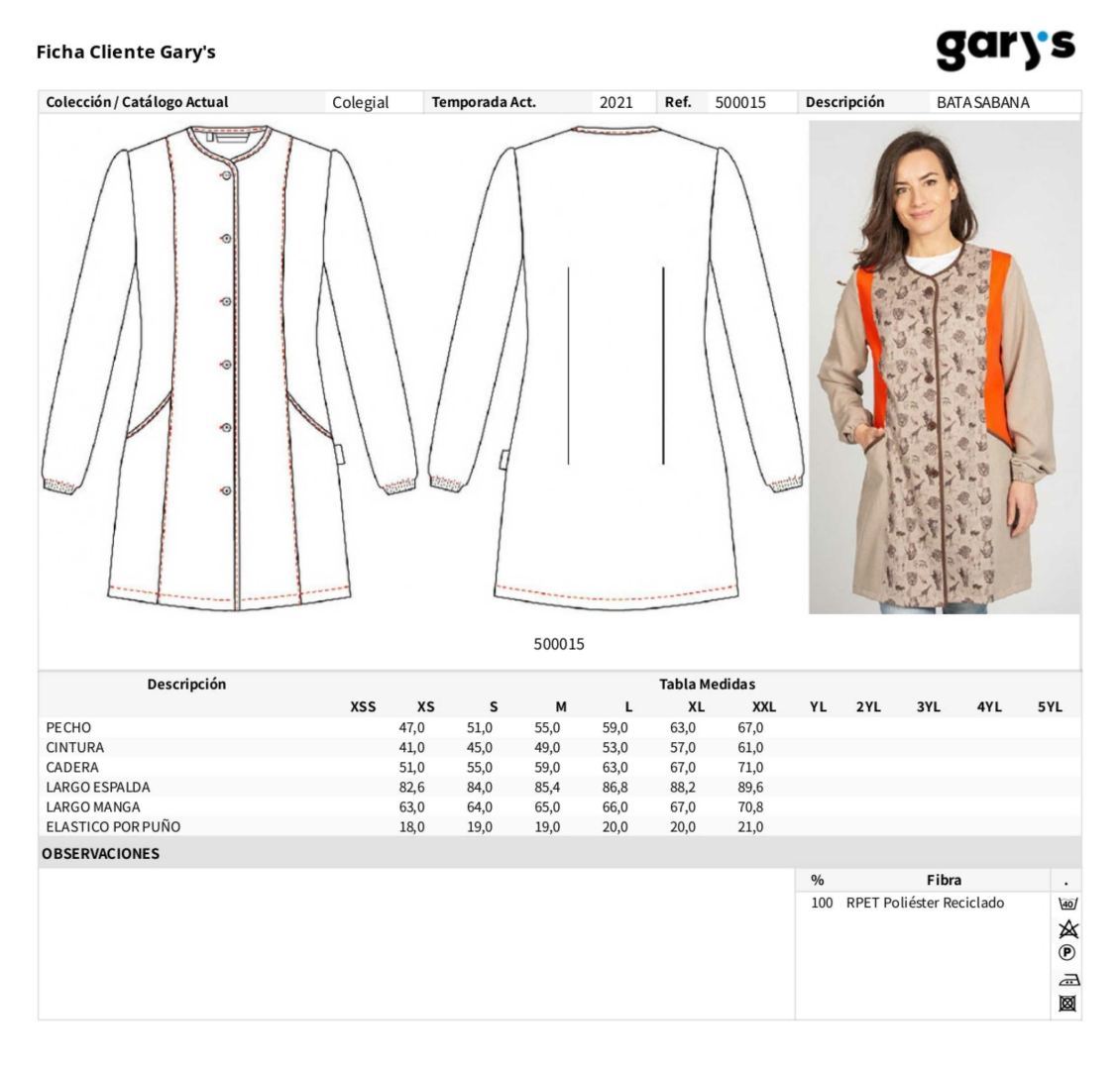 Guía de talla 500015 Garys