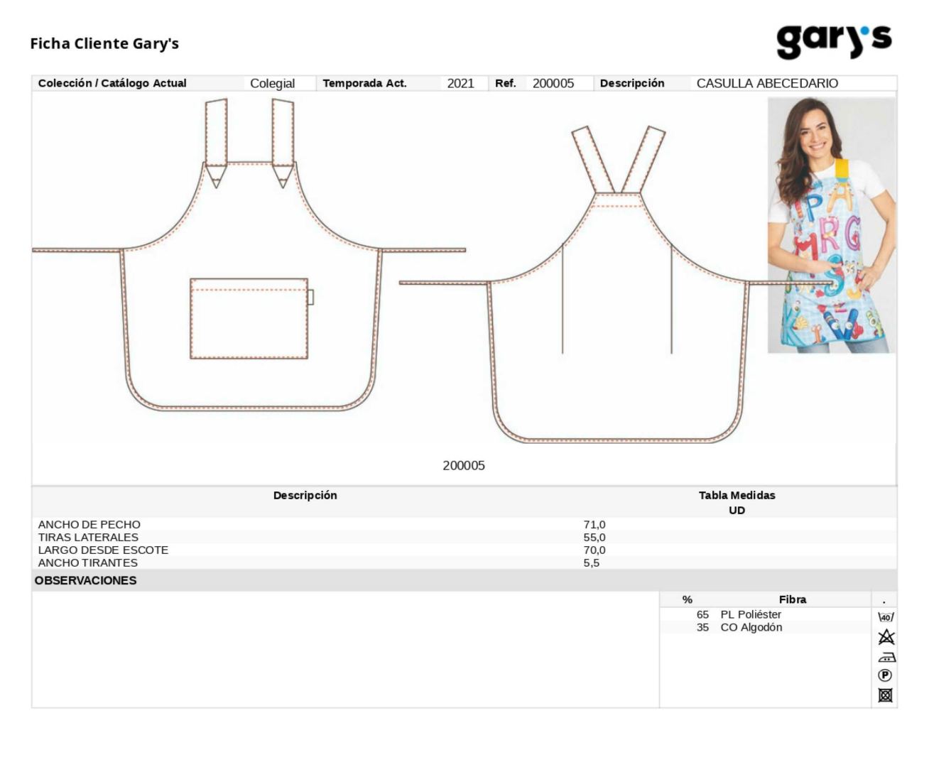 Guía de talla 200005 Garys