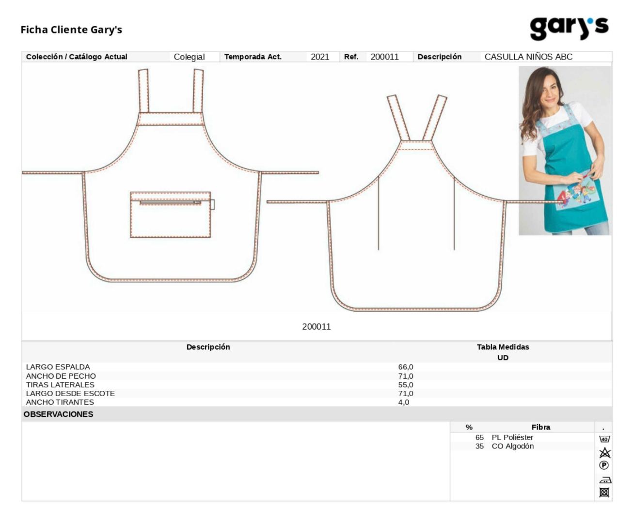 Guía de talla 200011 Garys