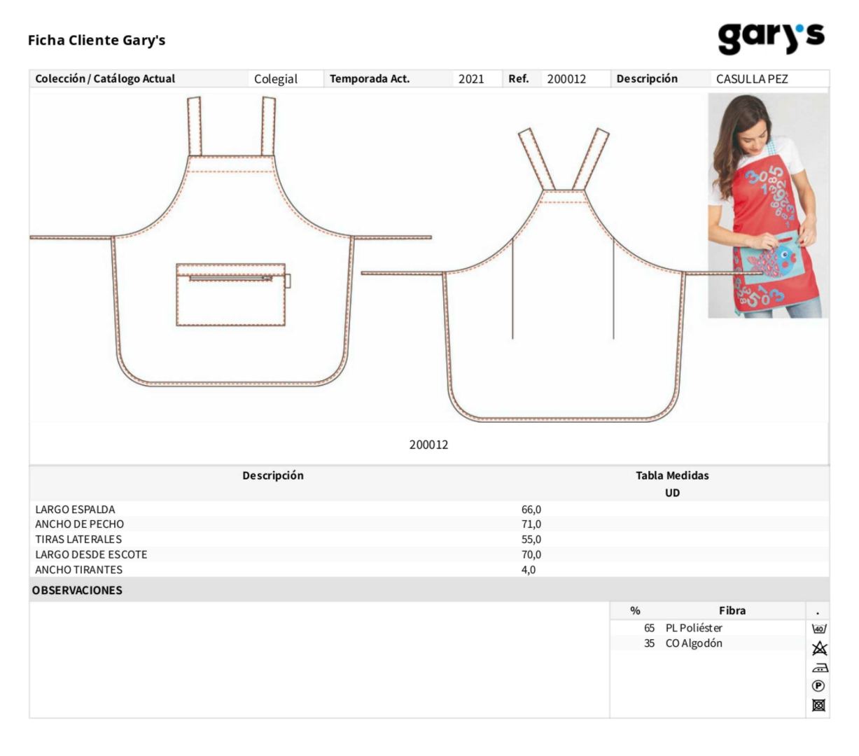 Guía de talla 200012 Garys