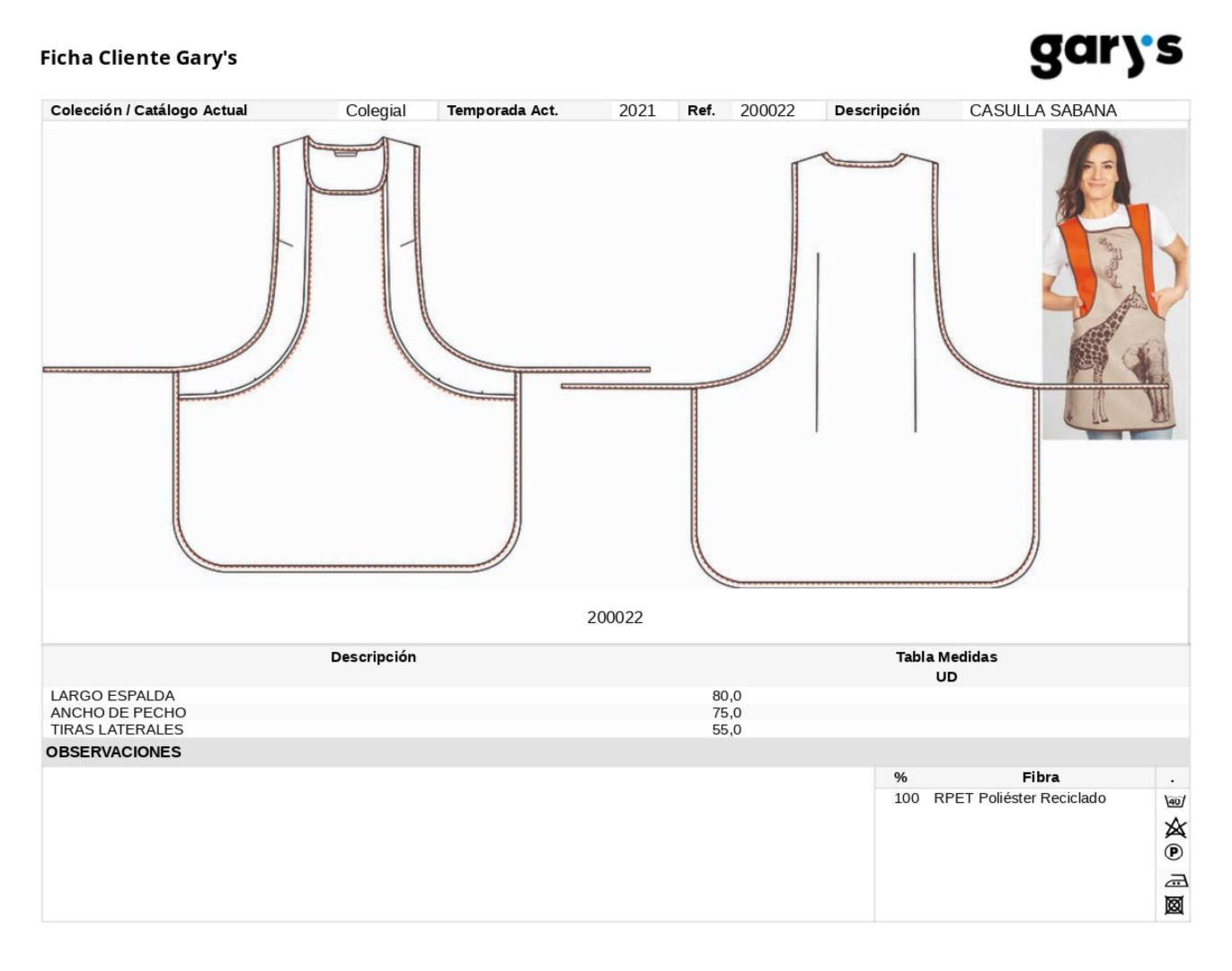 Guía de talla 200022 Garys