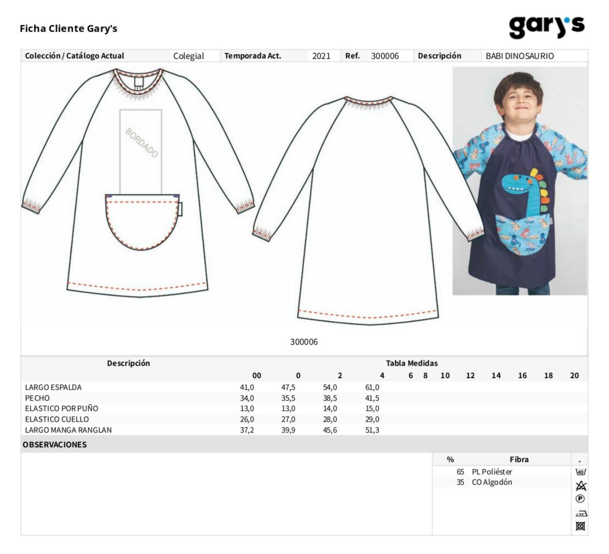 Guía de talla 300006 Garys