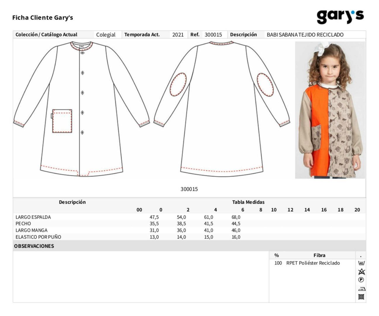 Guía de talla 300015 Garys