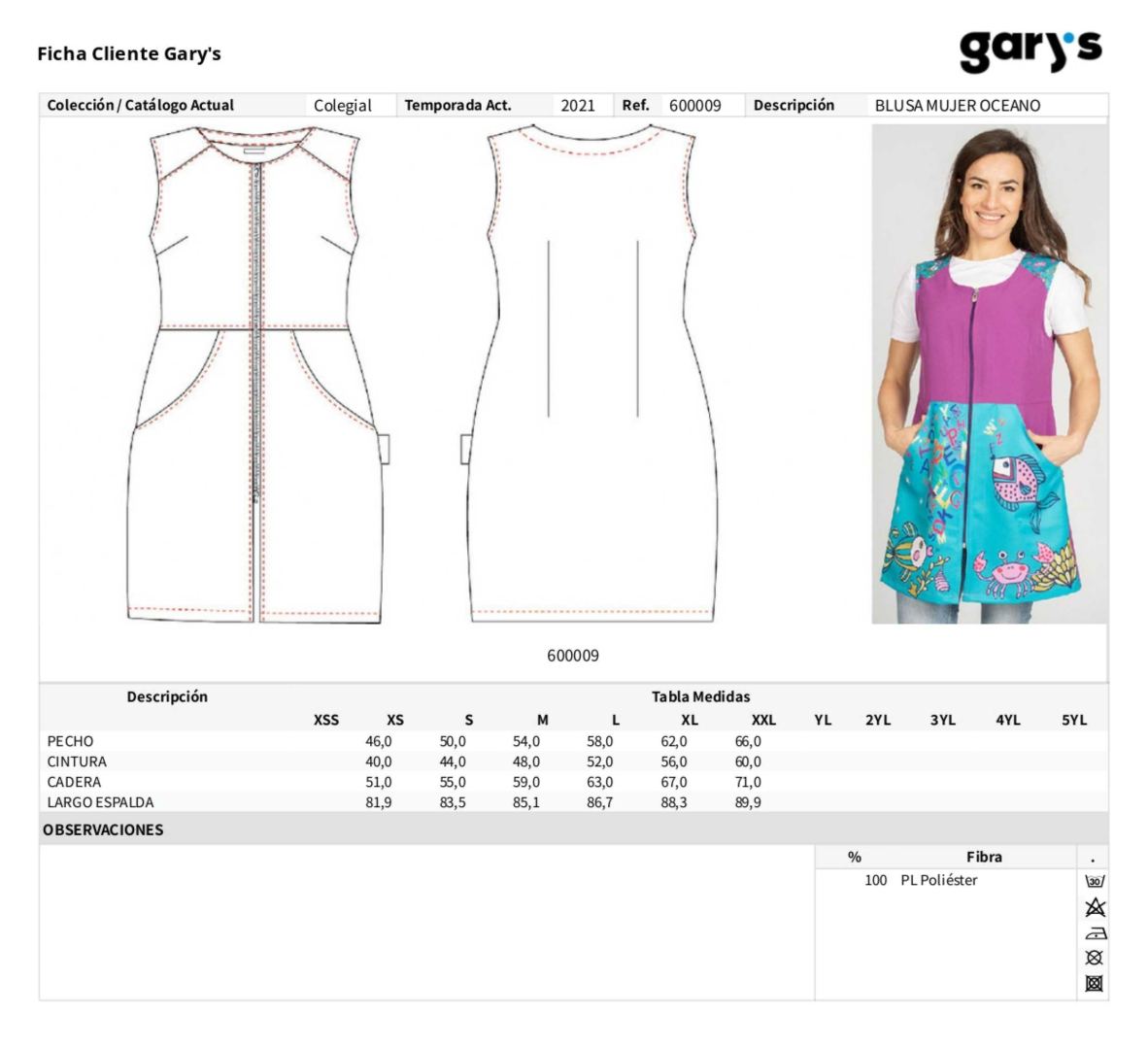 Guía de talla 600009 Garys