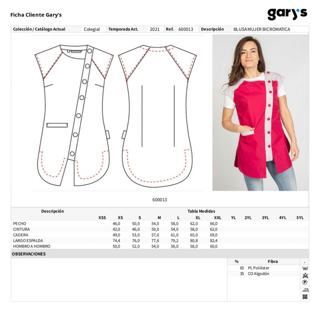 Guía de talla 600013 Garys