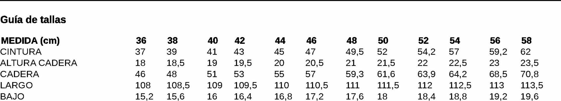 GUIA TALLA 2054 GARYS DISTINCION