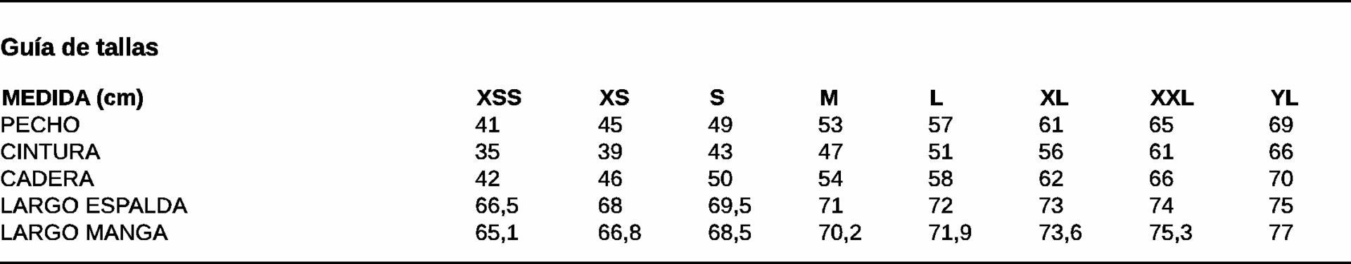 GUIA TALLA 9428 GARYS DISTINCION