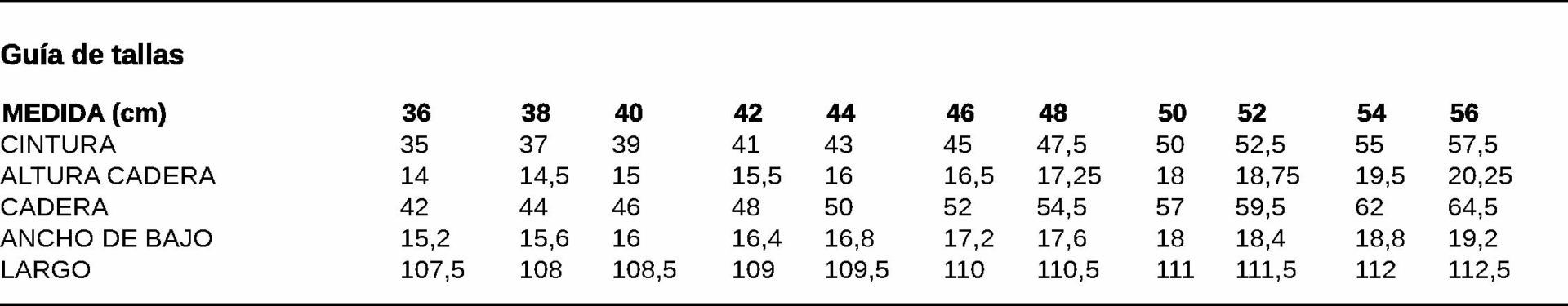 GUIA TALLA 2035 GARYS DISTINCION