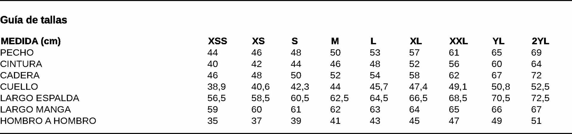 GUIA TALLA 2426 GARYS DISTINCION
