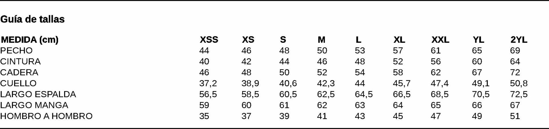 GUIA TALLA 2434 GARYS DISTINCION