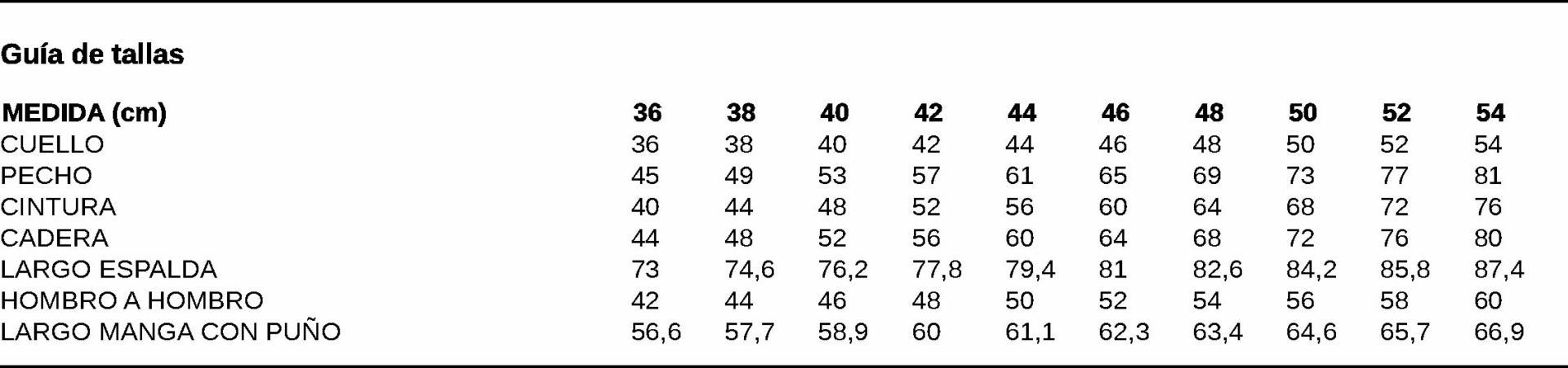 GUIA TALLA 2603 GARYS DISTINCION