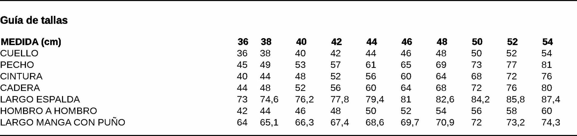 GUIA TALLA 2608 GARYS DISTINCION