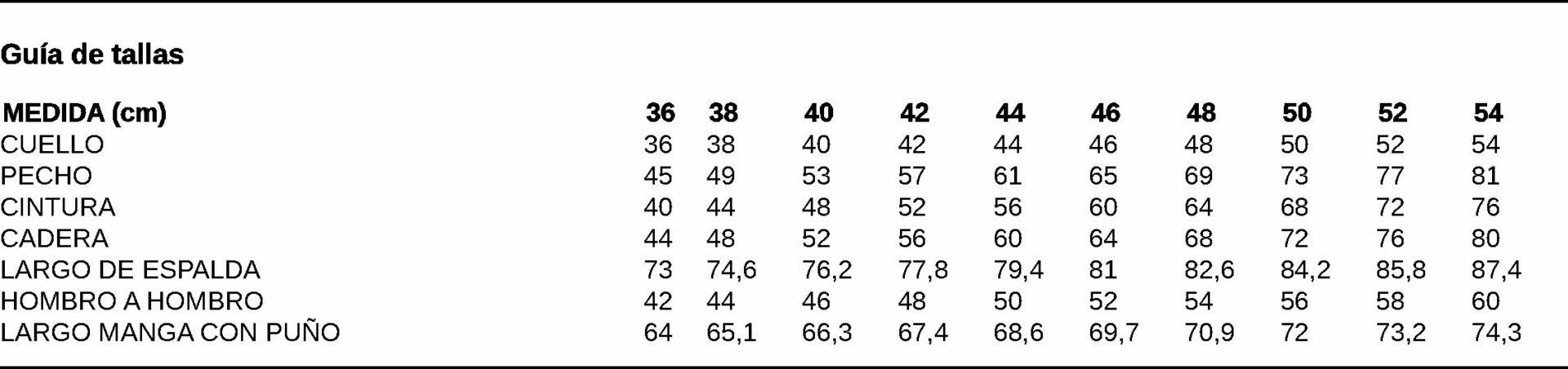 GUIA TALLA 2987 GARYS DISTINCION