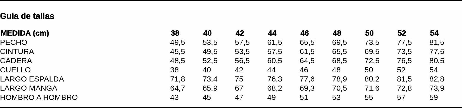GUIA TALLA 2989 GARYS DISTINCION