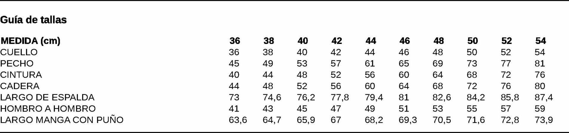 GUIA TALLA 2993 GARYS DISTINCION