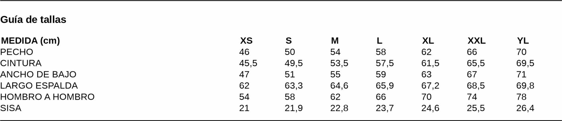 GUIA TALLA 2411 GARYS DISTINCION