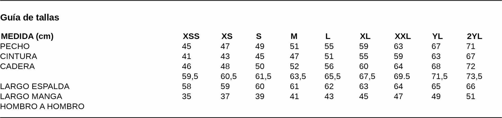 GUIA TALLA 2412 GARYS DISTINCION