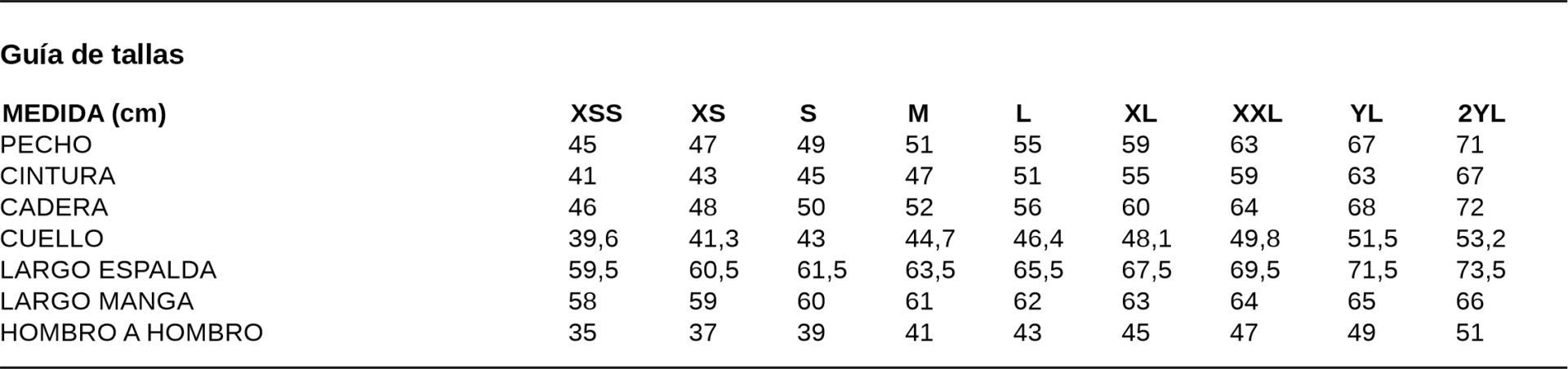 GUIA TALLA 2424 GARYS DISTINCION