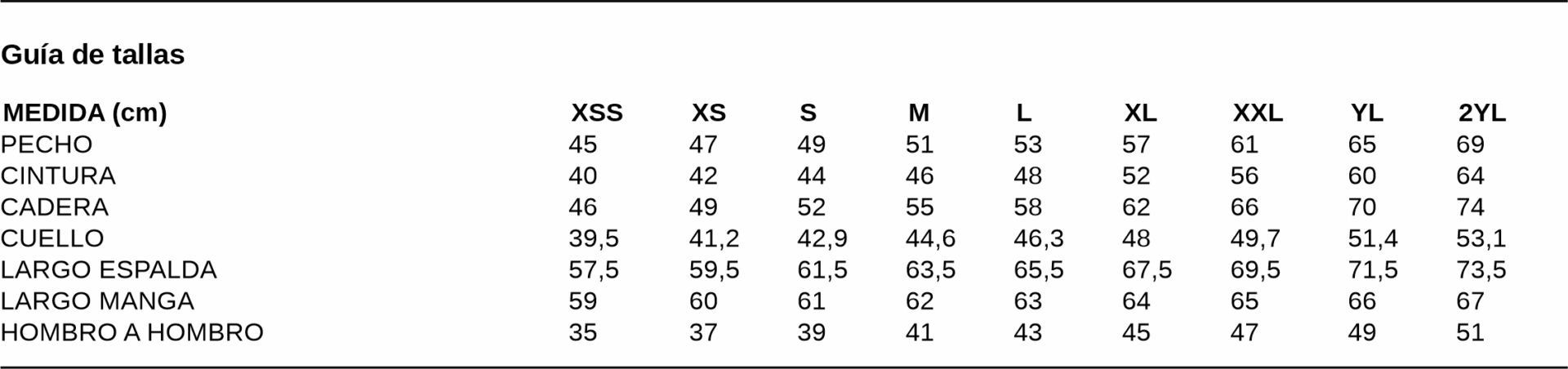 GUIA TALLA 2428 GARYS DISTINCION