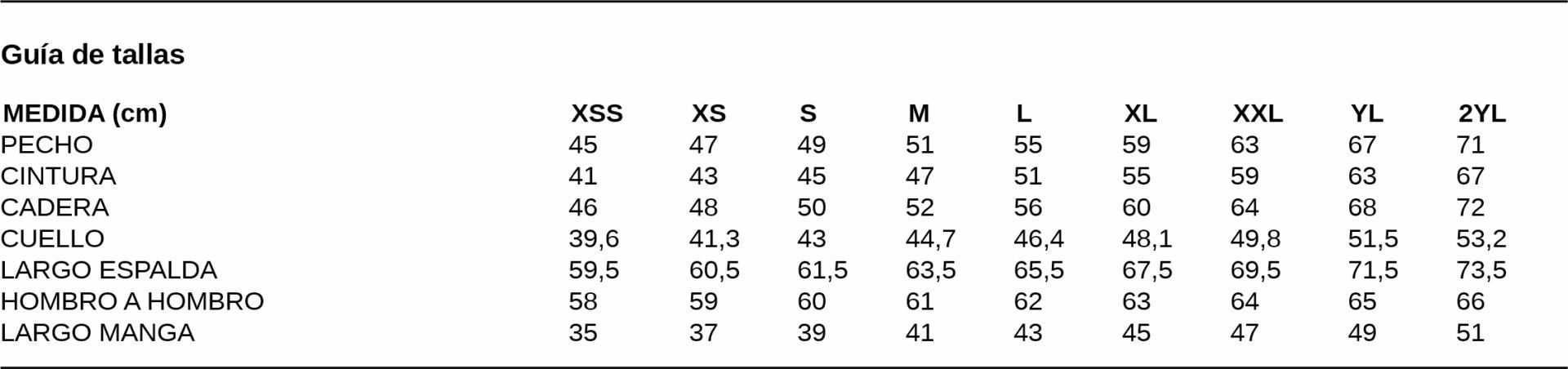 GUIA TALLA 2432 GARYS DISTINCION