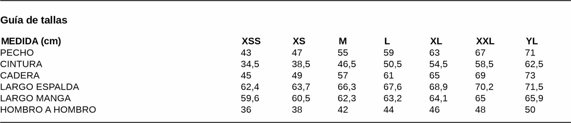 GUIA TALLA 2435 GARYS DISTINCION