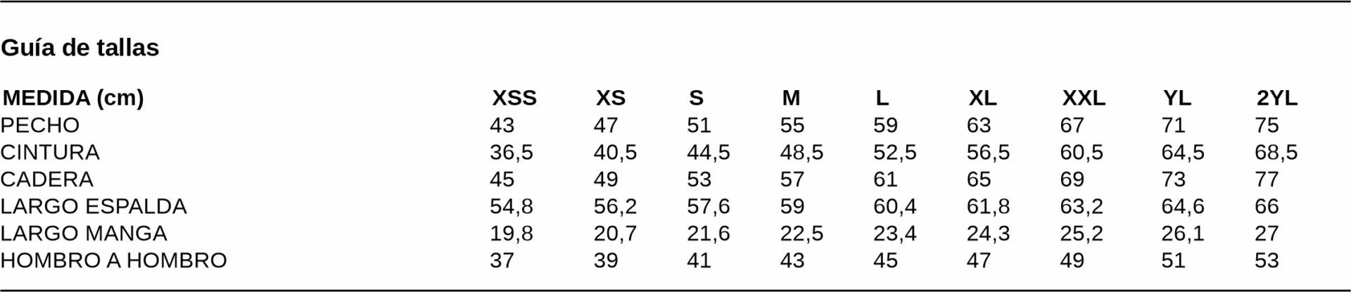 GUIA TALLA 246MC GARYS DISTINCION