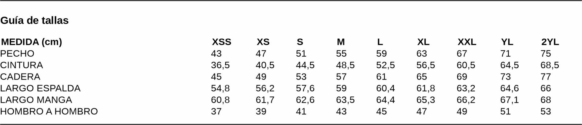 GUIA TALLA 246ML GARYS DISTINCION