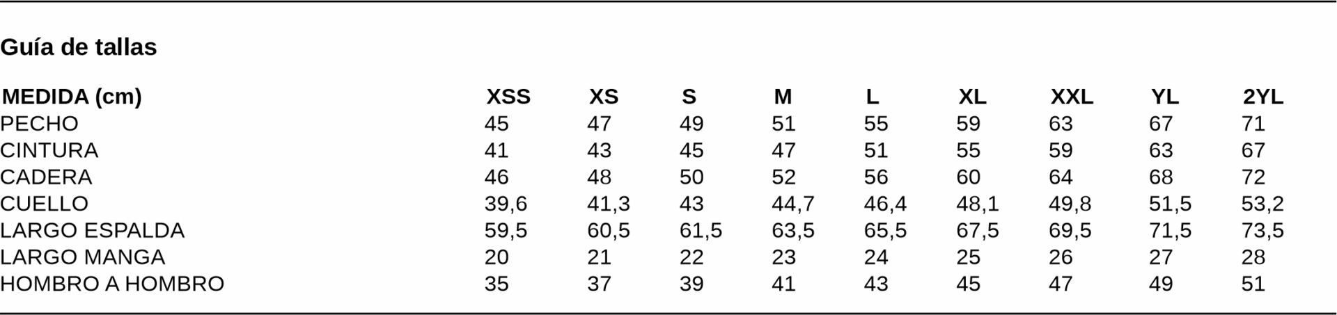 GUIA TALLA 2480 GARYS DISTINCION