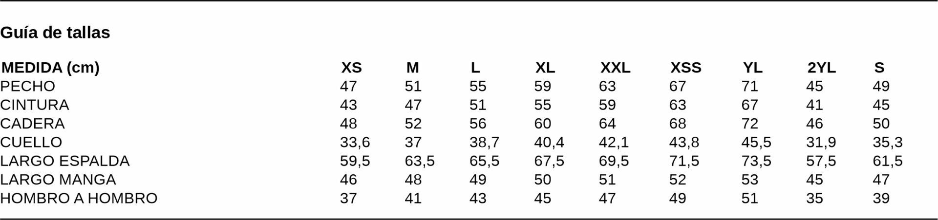 GUIA TALLA 2488 GARYS DISTINCION