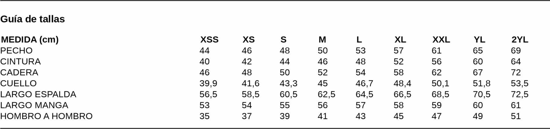 GUIA TALLA 2496 GARYS DISTINCION