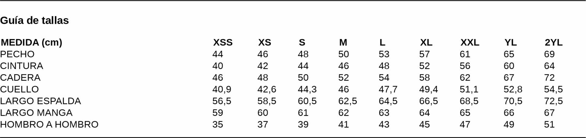 GUIA TALLA 2499 GARYS DISTINCION
