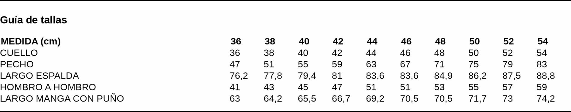 GUIA TALLA 2650 GARYS DISTINCION