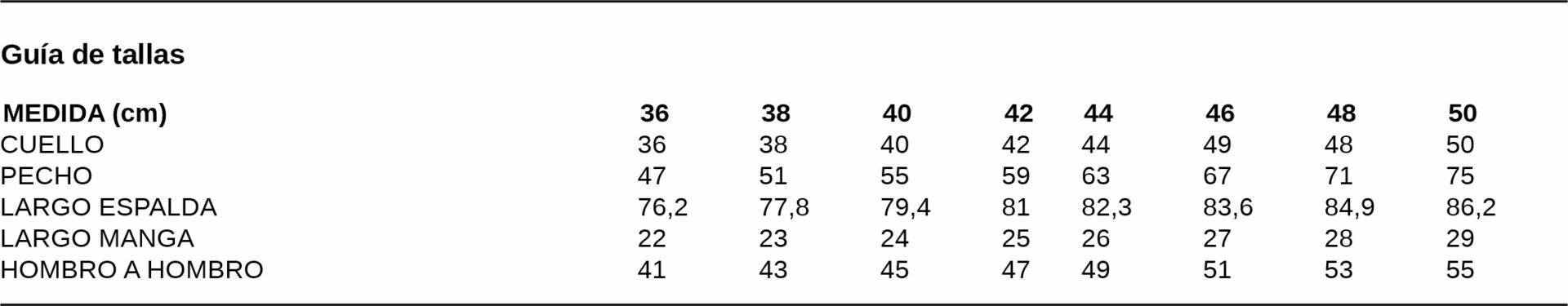 GUIA TALLA 2662 GARYS DISTINCION