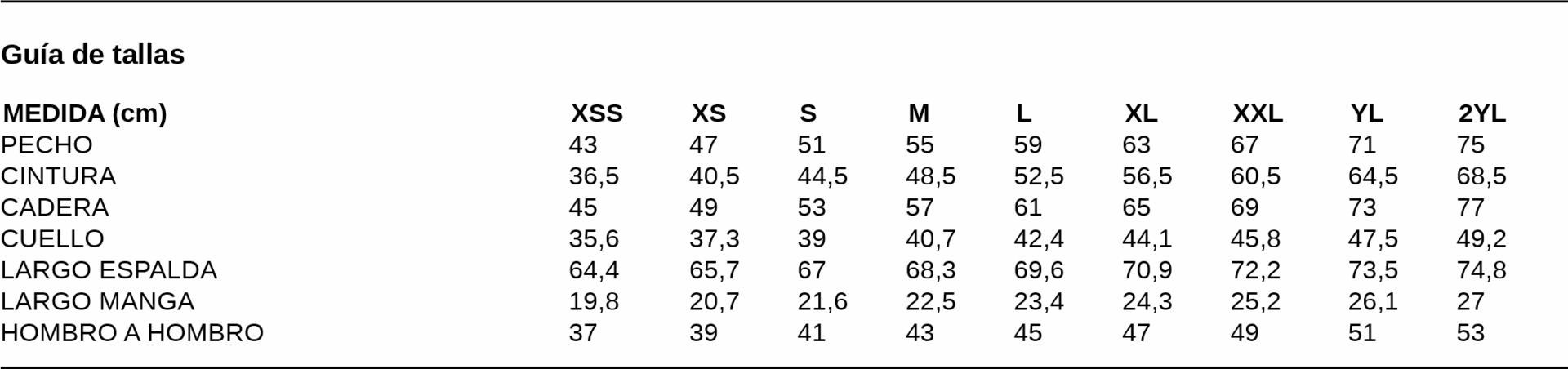 GUIA TALLA 2880 GARYS DISTINCION