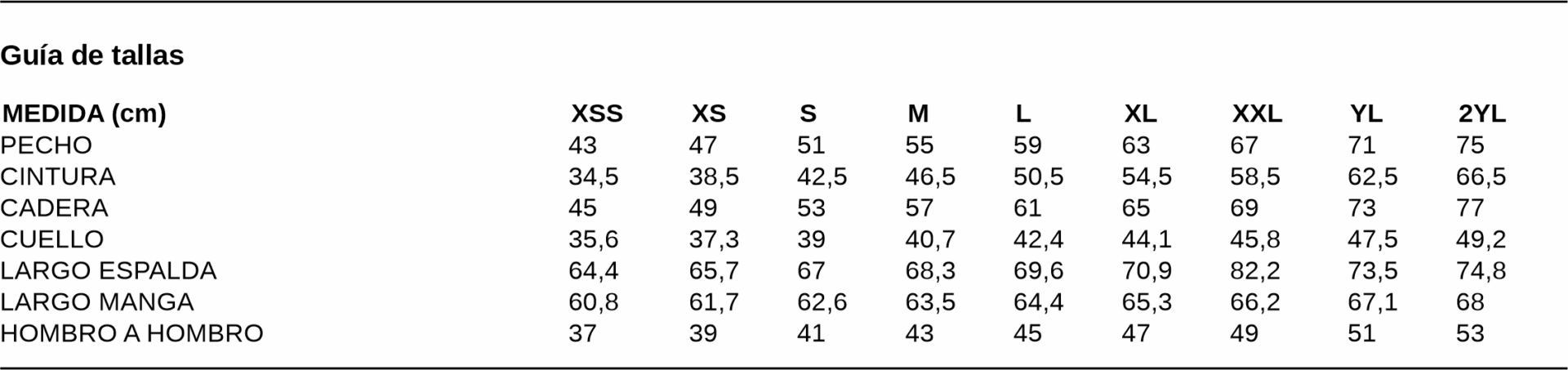 GUIA TALLA 2881 GARYS DISTINCION