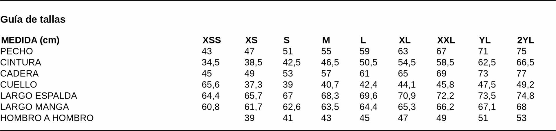 GUIA TALLA 2882 GARYS DISTINCION