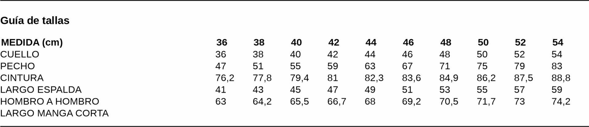 GUIA TALLA 2950 GARYS DISTINCION
