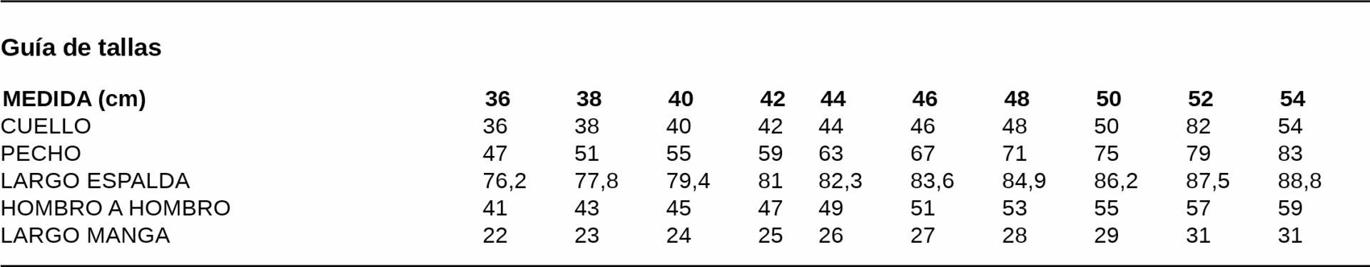 GUIA TALLA 2951 GARYS DISTINCION