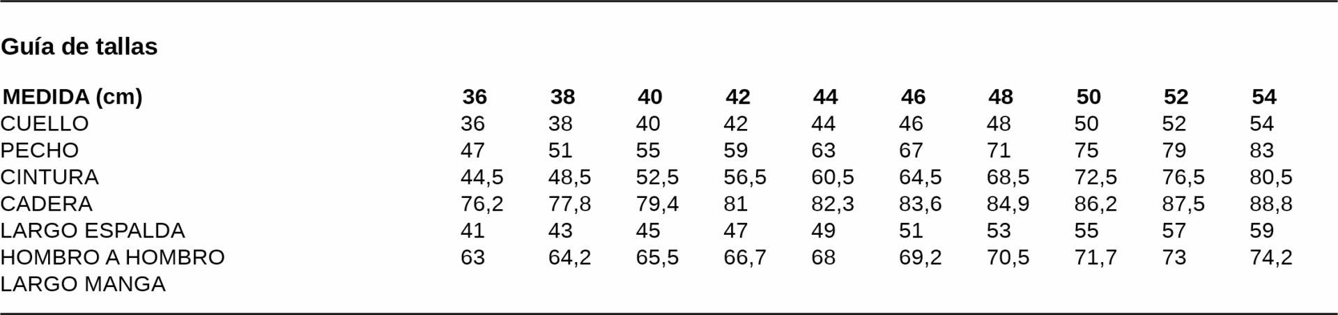 GUIA TALLA 2960 GARYS DISTINCION