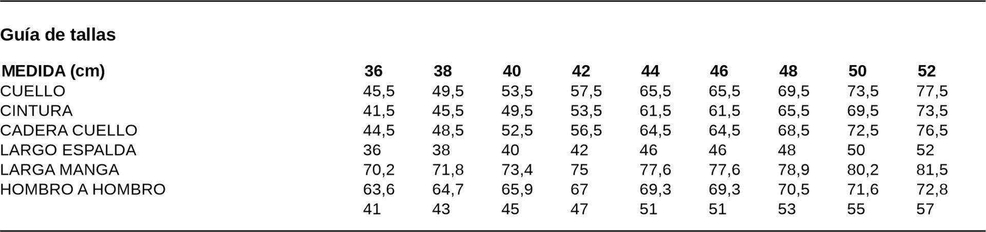 GUIA TALLA 2982 GARYS DISTINCION