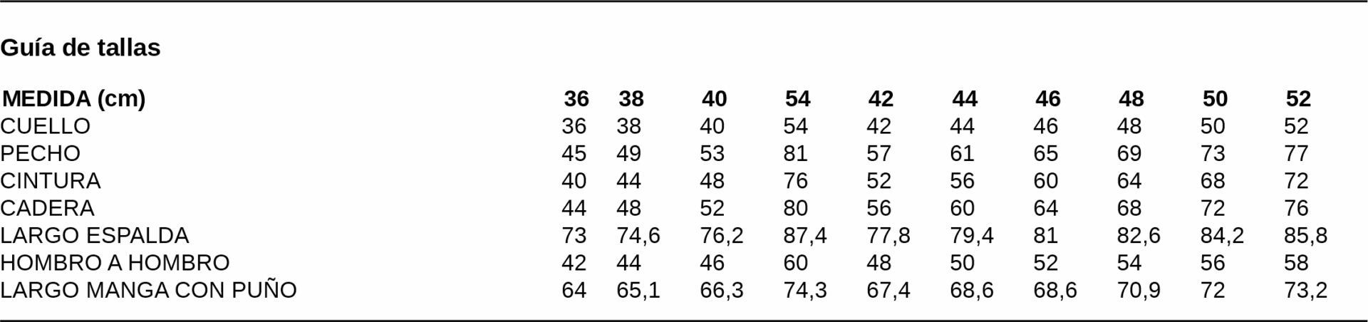 GUIA TALLA 2988 GARYS DISTINCION