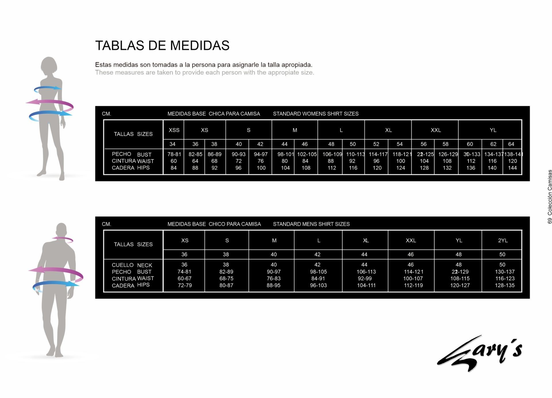 GUIA TALLA CAMISAS GARYS
