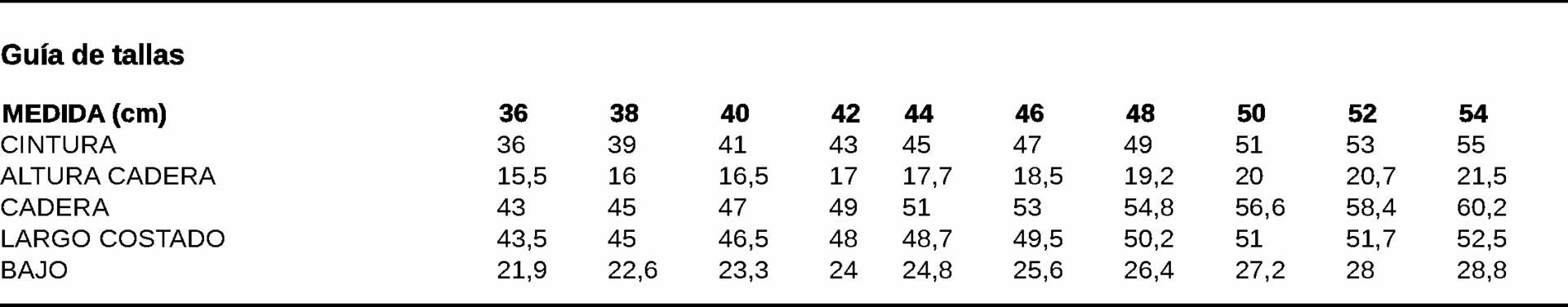 GUIA TALLA 7788 GARY'S