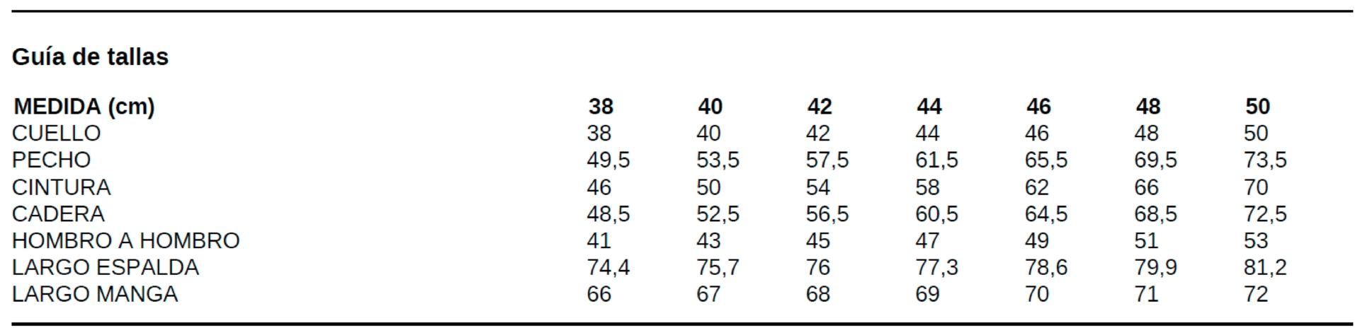 GUIA TALLA 210007 GARYS