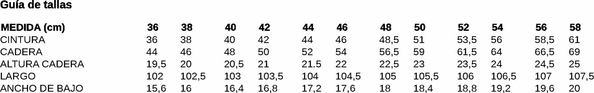 GUIA TALLA 700028 GARYS