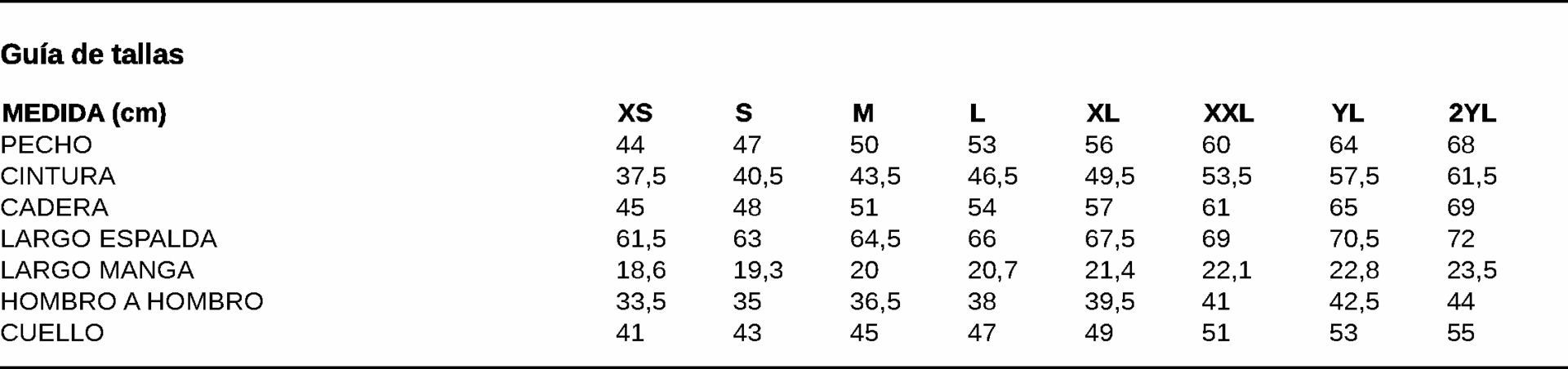 GUIA TALLA 850002 GARYS